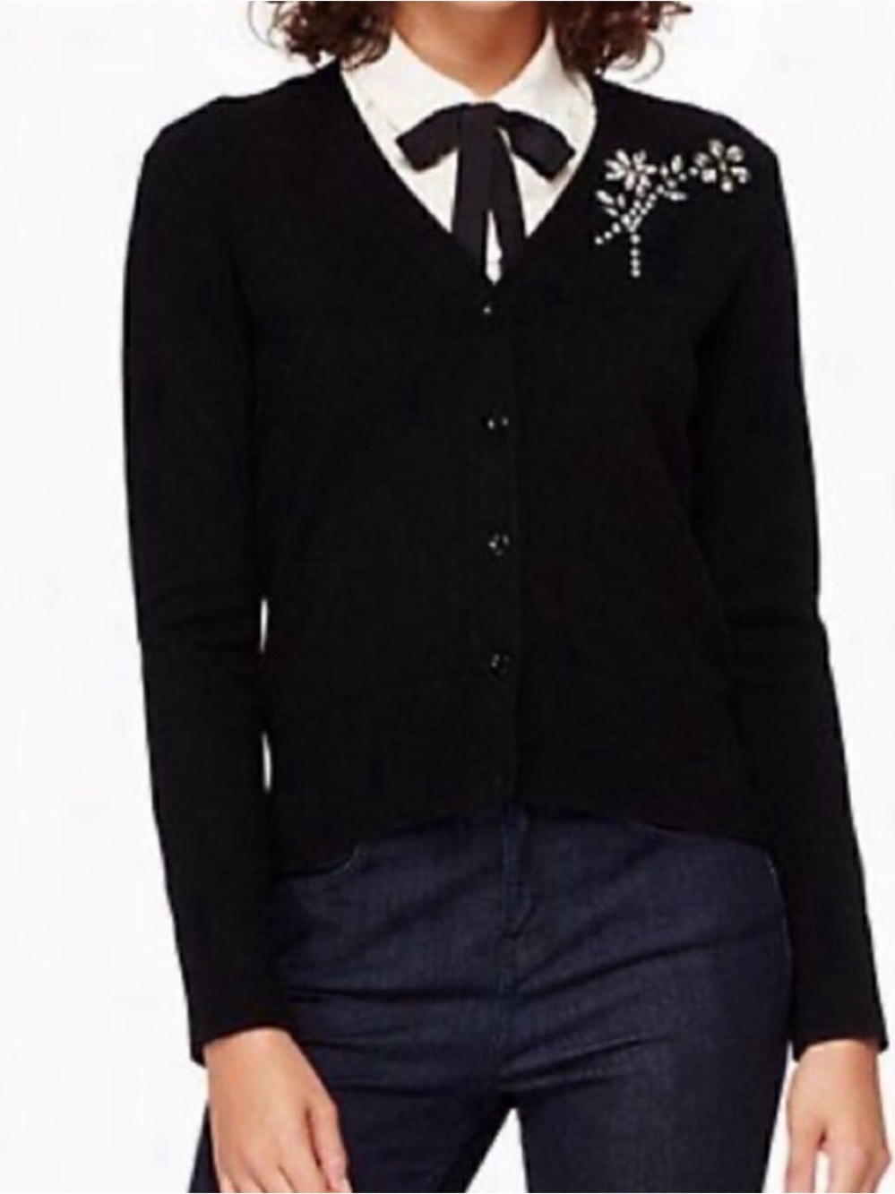 Kate Spade Embellished Black Brooch Cardigan - Size Small